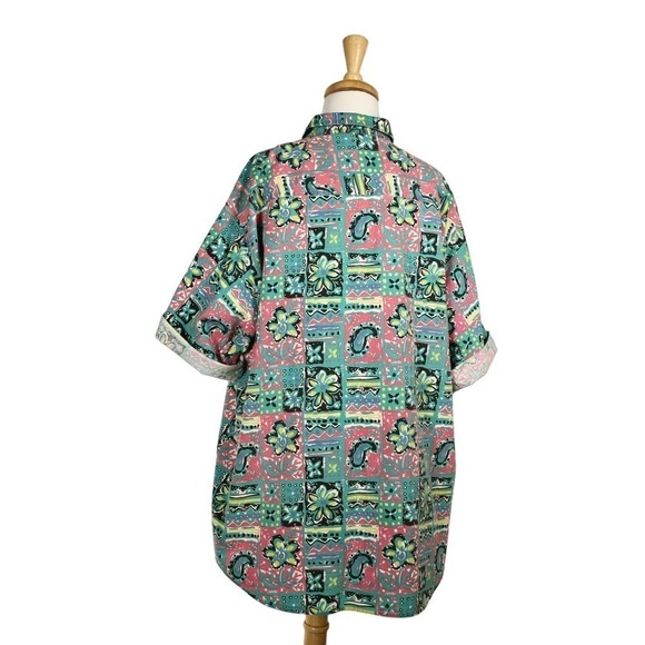 Vintage Mens Pro Spirit Hawaiian Shirt Turquoise Pink Flower Cotton XL - Hey Viv - Picture 3 of 5